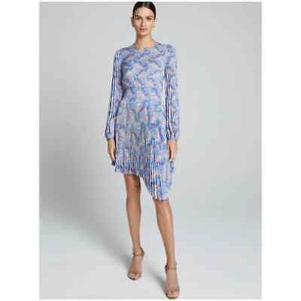 A.L.C. Behati Dress Pleated Long Sleeve Cocktail Asymmetric Blue Floral15